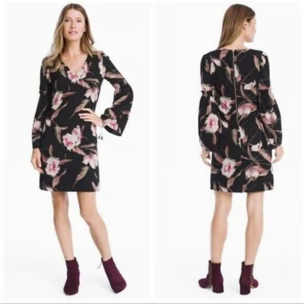 White House Black Market Black Floral Long Sleeve Dress
